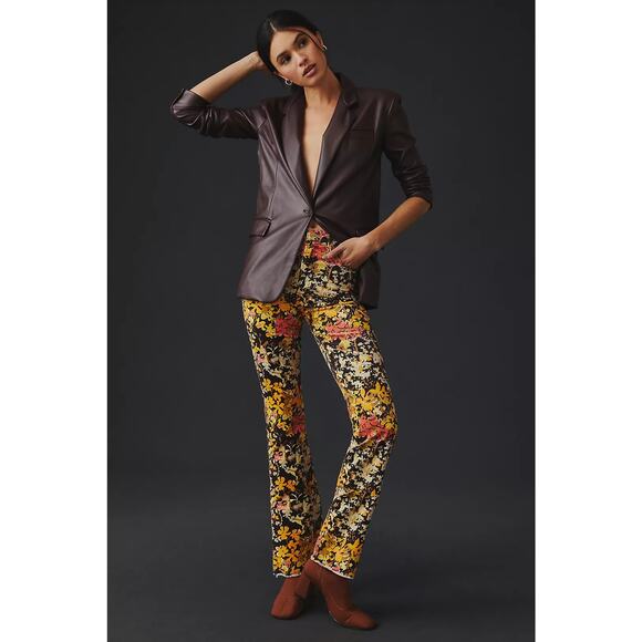 Mother The Hustler High-Rise Corduroy Pants Autumn Floral | Brown Yellow | SZ 24 - Picture 1 of 16